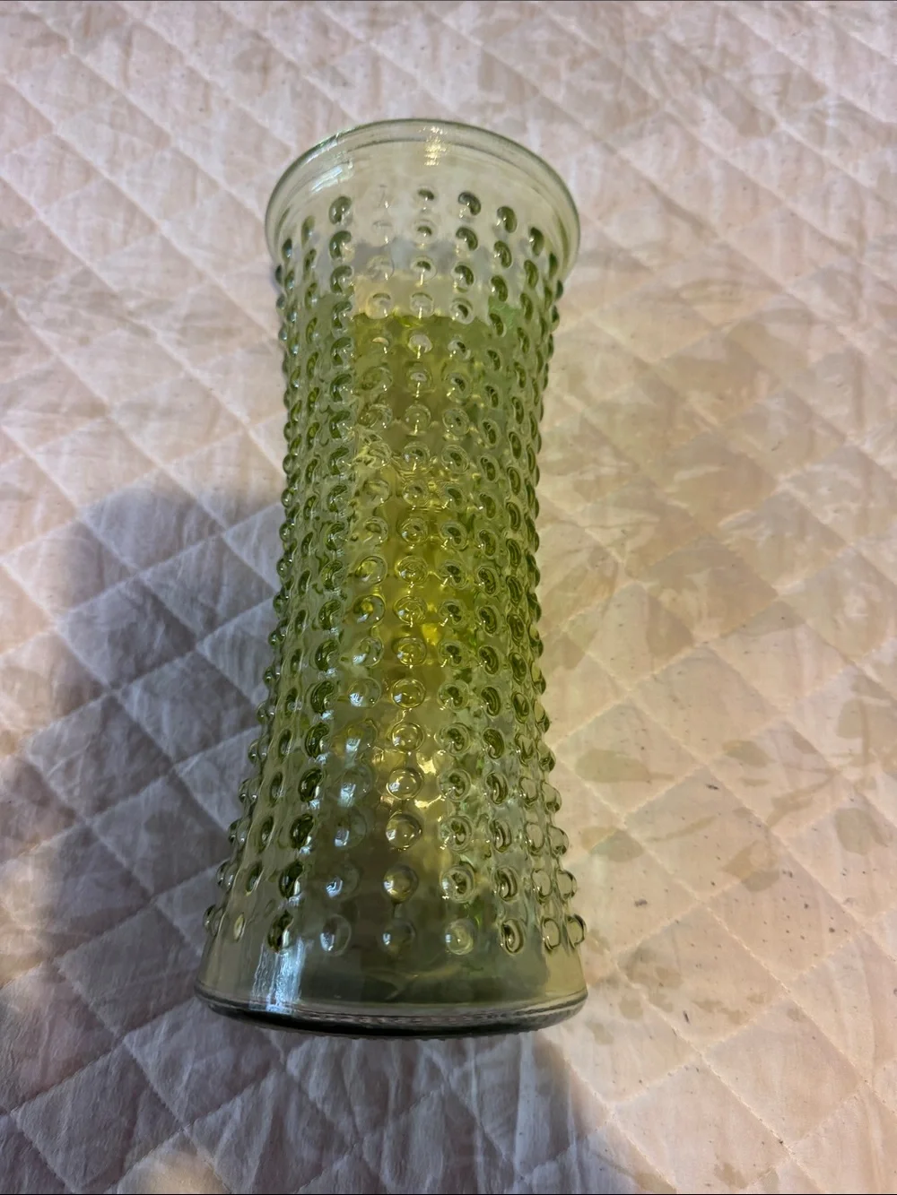 Green Hobnail-Style Glass Vase - Textured Decorative Accent